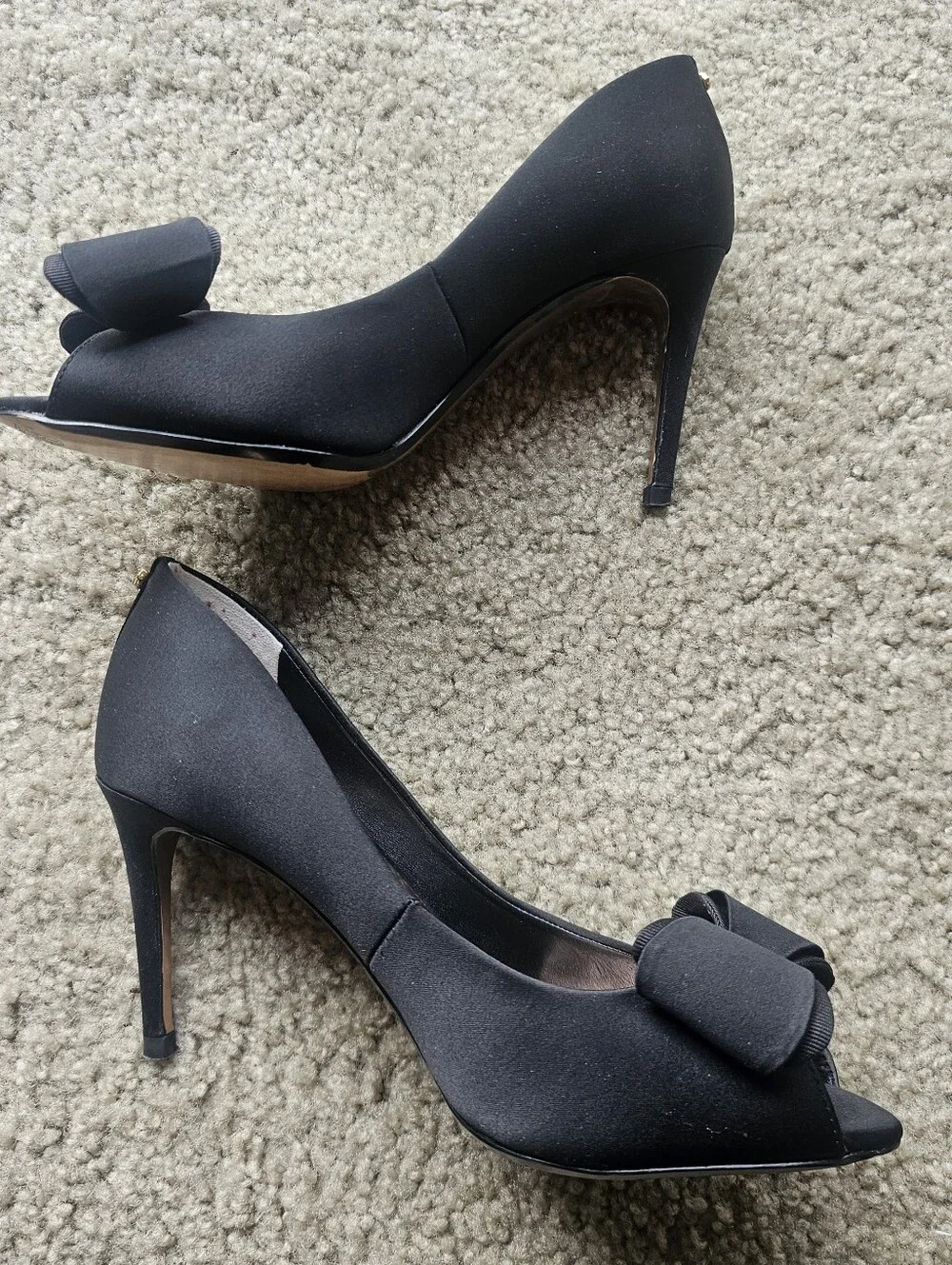 Ted Baker Black Satin Pointed Toe Bow High Heels